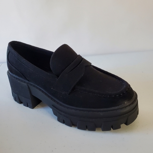 Asos Design Script Loafers Size 10 Lug Sole Chunky Black Slip-on Shoes Academia - Picture 15 of 15